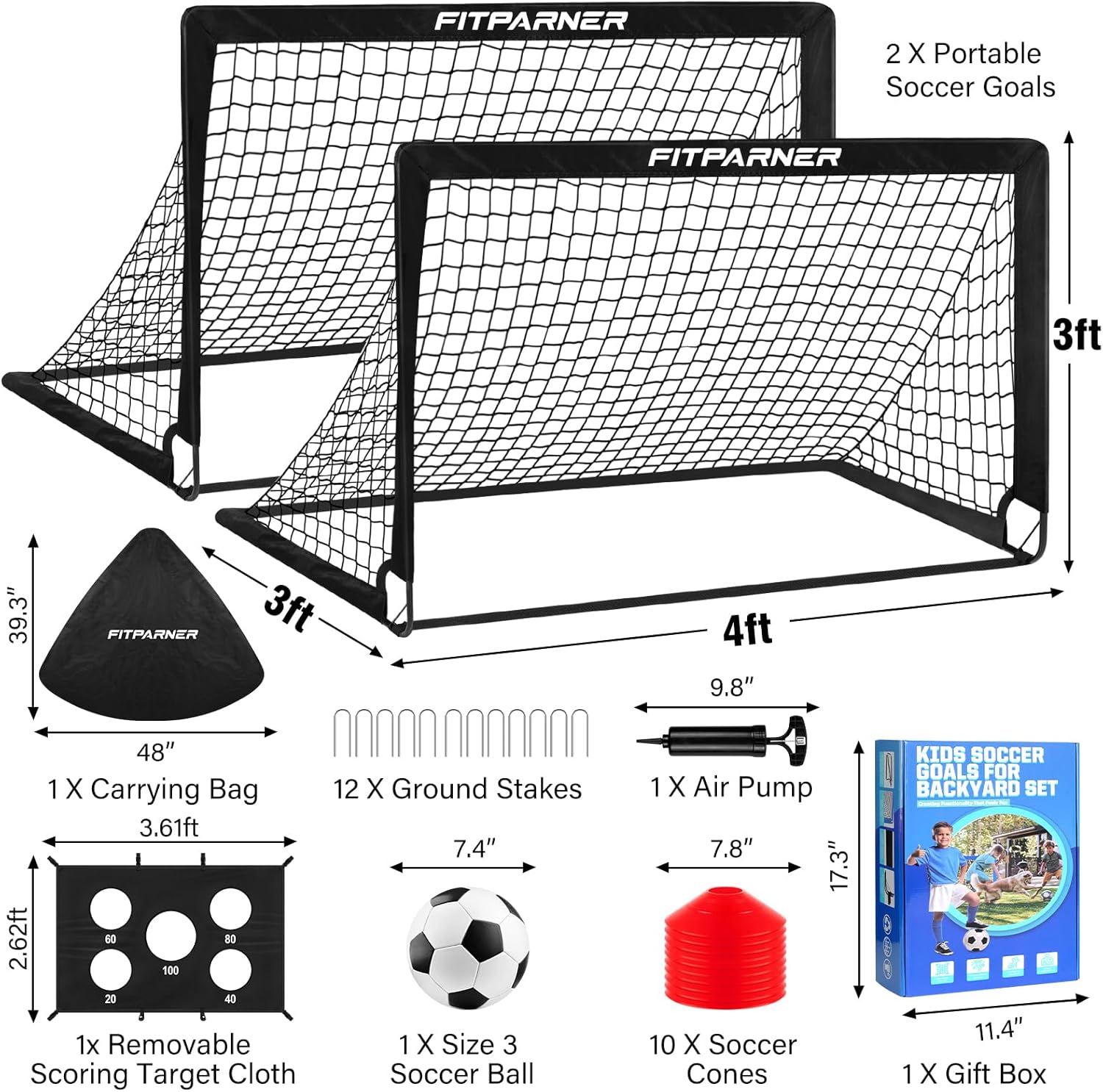 FITPARNER Portable Soccer Goal Set - Hình 2
